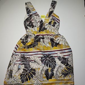 H&M / Size6 /yellow White black Leaf V Neck front & Back Dress Sleeveless